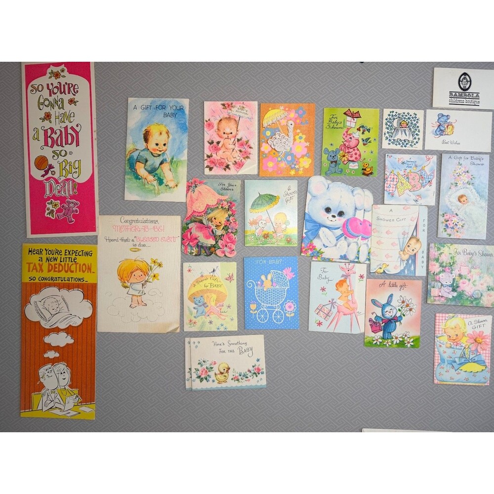 Lot of 22 Vintage Baby Shower Greeting Cards 1955 MCM Retro Babies Animals